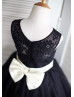 Black Lace Tulle Knee Length Flower Girl Dress